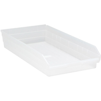 Bacs de rangement pour tablettes, 11-1/8" la x 4" H x 23-5/8" p, Transparent, Capacit&eacute; 50 lb Les Fournitures Industrielles Méga
