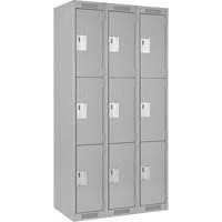 Clean Line Lockers, 3 -tier, Bank of 3, 36" x 18" x 72", Steel, Grey, Rivet (Assembled) Les Fournitures Industrielles Méga