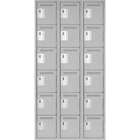 Clean Line Lockerettes, 6 -tier, Bank of 3, 36" x 18" x 72", Steel, Grey, Rivet (Assembled) Les Fournitures Industrielles Méga