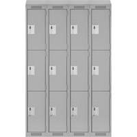 Clean Line Lockers, 3 -tier, Bank of 4, 48" x 18" x 78", Steel, Grey, Rivet (Assembled) Les Fournitures Industrielles Méga