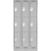 Clean Line Lockers, 3 -tier, Bank of 3, 36" x 18" x 76", Steel, Grey, Rivet (Assembled) Les Fournitures Industrielles Méga