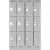 Clean Line Lockers, 3 -tier, Bank of 4, 48" x 18" x 76", Steel, Grey, Rivet (Assembled) Les Fournitures Industrielles Méga