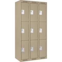 Clean Line Lockers, 3 -tier, Bank of 3, 36" x 18" x 72", Steel, Beige, Rivet (Assembled) Les Fournitures Industrielles Méga