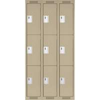Clean Line Lockers, 3 -tier, Bank of 3, 36" x 18" x 72", Steel, Beige, Rivet (Assembled) Les Fournitures Industrielles Méga