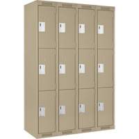 Clean Line Lockers, 3 -tier, Bank of 4, 48" x 18" x 72", Steel, Beige, Rivet (Assembled) Les Fournitures Industrielles Méga