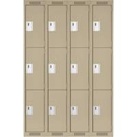 Clean Line Lockers, 3 -tier, Bank of 4, 48" x 18" x 72", Steel, Beige, Rivet (Assembled) Les Fournitures Industrielles Méga