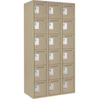 Clean Line Lockerette, 6 -tier, Bank of 3, 36" x 18" x 72", Steel, Beige, Rivet (Assembled) Les Fournitures Industrielles Méga