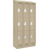 Clean Line Lockers, 3 -tier, Bank of 3, 36" x 18" x 82", Steel, Beige, Rivet (Assembled) Les Fournitures Industrielles Méga