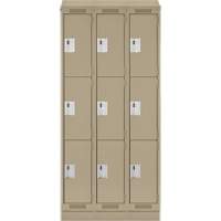 Clean Line Lockers, 3 -tier, Bank of 3, 36" x 18" x 82", Steel, Beige, Rivet (Assembled) Les Fournitures Industrielles Méga