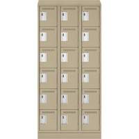Clean Line Lockerette , 6 -tier, Bank of 3, 36" x 18" x 82", Steel, Beige, Rivet (Assembled) Les Fournitures Industrielles Méga