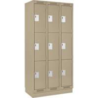 Clean Line Lockers, 3 -tier, Bank of 3, 36" x 18" x 76", Steel, Beige, Rivet (Assembled) Les Fournitures Industrielles Méga
