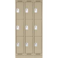 Clean Line Lockers, 3 -tier, Bank of 3, 36" x 18" x 76", Steel, Beige, Rivet (Assembled) Les Fournitures Industrielles Méga