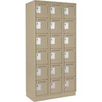 Clean Line Lockerette, 6 -tier, Bank of 3, 36" x 18" x 76", Steel, Beige, Rivet (Assembled) Les Fournitures Industrielles Méga