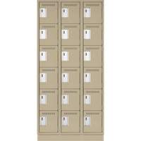 Clean Line Lockerette, 6 -tier, Bank of 3, 36" x 18" x 76", Steel, Beige, Rivet (Assembled) Les Fournitures Industrielles Méga