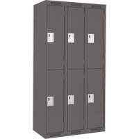Clean Line Lockers, 2 -tier, Bank of 3, 36" x 18" x 72", Steel, Charcoal, Rivet (Assembled) Les Fournitures Industrielles Méga
