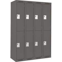 Clean Line Lockers, 2 -tier, Bank of 4, 48" x 18" x 72", Steel, Charcoal, Rivet (Assembled) Les Fournitures Industrielles Méga