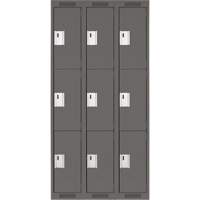 Clean Line Lockers, 3 -tier, Bank of 3, 36" x 18" x 72", Steel, Charcoal, Rivet (Assembled) Les Fournitures Industrielles Méga