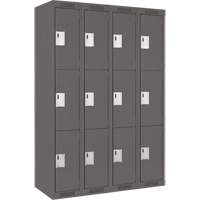 Clean Line Lockers, 3 -tier, Bank of 4, 48" x 18" x 72", Steel, Charcoal, Rivet (Assembled) Les Fournitures Industrielles Méga