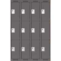 Clean Line Lockers, 3 -tier, Bank of 4, 48" x 18" x 72", Steel, Charcoal, Rivet (Assembled) Les Fournitures Industrielles Méga