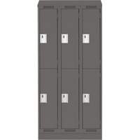 Clean Line Lockers, 2 -tier, Bank of 3, 36" x 18" x 82", Steel, Charcoal, Rivet (Assembled) Les Fournitures Industrielles Méga