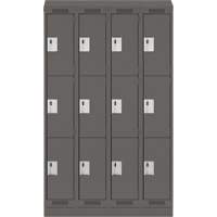 Clean Line Lockers, 3 -tier, Bank of 4, 48" x 18" x 82", Steel, Charcoal, Rivet (Assembled) Les Fournitures Industrielles Méga