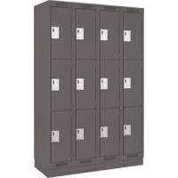Clean Line Lockers, 3 -tier, Bank of 4, 48" x 18" x 76", Steel, Charcoal, Rivet (Assembled) Les Fournitures Industrielles Méga