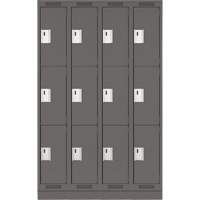 Clean Line Lockers, 3 -tier, Bank of 4, 48" x 18" x 76", Steel, Charcoal, Rivet (Assembled) Les Fournitures Industrielles Méga