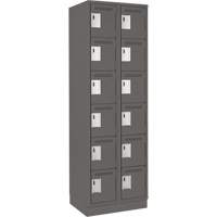 Clean Line Lockerette, 6 -tier, Bank of 2, 24" x 18" x 76", Steel, Charcoal, Rivet (Assembled) Les Fournitures Industrielles Méga