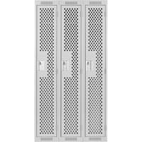 Clean Line Lockers, Bank of 3, 36" x 12" x 72", Steel, Grey, Rivet (Assembled), Perforated Les Fournitures Industrielles Méga