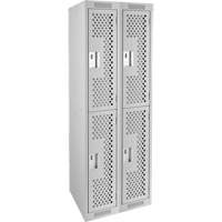 Clean Line Lockers, 2 -tier, Bank of 2, 24" x 15" x 72", Steel, Grey, Rivet (Assembled), Perforated Les Fournitures Industrielles Méga