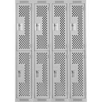 Clean Line Lockers, 2 -tier, Bank of 4, 48" x 15" x 72", Steel, Grey, Rivet (Assembled), Perforated Les Fournitures Industrielles Méga