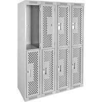 Clean Line Lockers, 2 -tier, Bank of 4, 48" x 15" x 72", Steel, Grey, Rivet (Assembled), Perforated Les Fournitures Industrielles Méga