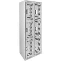 Clean Line Lockers, 3 -tier, Bank of 2, 24" x 12" x 72", Steel, Grey, Rivet (Assembled), Perforated Les Fournitures Industrielles Méga