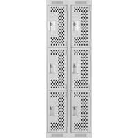 Clean Line Lockers, 3 -tier, Bank of 2, 24" x 12" x 72", Steel, Grey, Rivet (Assembled), Perforated Les Fournitures Industrielles Méga