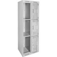 Clean Line Lockers, 3 -tier, Bank of 2, 24" x 12" x 72", Steel, Grey, Rivet (Assembled), Perforated Les Fournitures Industrielles Méga