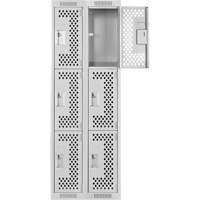 Clean Line Lockers, 3 -tier, Bank of 2, 24" x 12" x 72", Steel, Grey, Rivet (Assembled), Perforated Les Fournitures Industrielles Méga