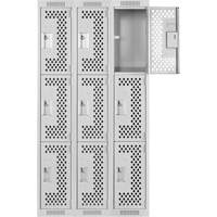 Clean Line Lockers, 3 -tier, Bank of 3, 36" x 12" x 72", Steel, Grey, Rivet (Assembled), Perforated Les Fournitures Industrielles Méga