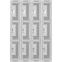 Clean Line Lockers, 3 -tier, Bank of 4, 48" x 12" x 72", Steel, Grey, Rivet (Assembled), Perforated Les Fournitures Industrielles Méga