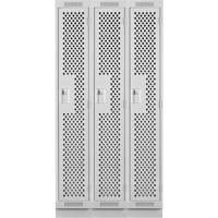 Clean Line Lockers, Bank of 3, 36" x 18" x 76", Steel, Grey, Rivet (Assembled), Perforated Les Fournitures Industrielles Méga