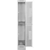 Clean Line Lockers, 2 -tier, 12" x 18" x 76", Steel, Grey, Rivet (Assembled), Perforated Les Fournitures Industrielles Méga