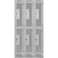 Clean Line Lockers, 2 -tier, Bank of 3, 36" x 15" x 76", Steel, Grey, Rivet (Assembled), Perforated Les Fournitures Industrielles Méga