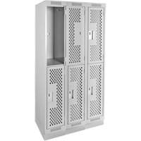 Clean Line Lockers, 2 -tier, Bank of 3, 36" x 15" x 76", Steel, Grey, Rivet (Assembled), Perforated Les Fournitures Industrielles Méga
