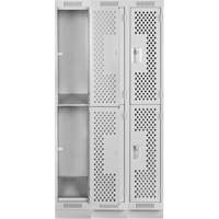Clean Line Lockers, 2 -tier, Bank of 3, 36" x 15" x 76", Steel, Grey, Rivet (Assembled), Perforated Les Fournitures Industrielles Méga