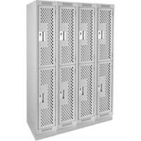 Clean Line Lockers, 2 -tier, Bank of 4, 48" x 15" x 76", Steel, Grey, Rivet (Assembled), Perforated Les Fournitures Industrielles Méga
