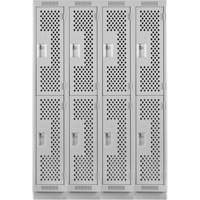 Clean Line Lockers, 2 -tier, Bank of 4, 48" x 15" x 76", Steel, Grey, Rivet (Assembled), Perforated Les Fournitures Industrielles Méga