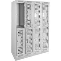 Clean Line Lockers, 2 -tier, Bank of 4, 48" x 15" x 76", Steel, Grey, Rivet (Assembled), Perforated Les Fournitures Industrielles Méga