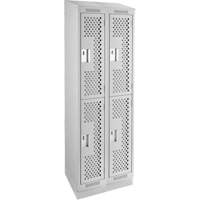 Clean Line Lockers, 2 -tier, Bank of 2, 24" x 18" x 82", Steel, Grey, Rivet (Assembled), Perforated Les Fournitures Industrielles Méga