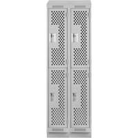 Clean Line Lockers, 2 -tier, Bank of 2, 24" x 18" x 82", Steel, Grey, Rivet (Assembled), Perforated Les Fournitures Industrielles Méga