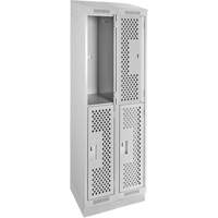 Clean Line Lockers, 2 -tier, Bank of 2, 24" x 18" x 82", Steel, Grey, Rivet (Assembled), Perforated Les Fournitures Industrielles Méga