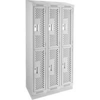 Clean Line Lockers, 2 -tier, Bank of 3, 36" x 15" x 82", Steel, Grey, Rivet (Assembled), Perforated Les Fournitures Industrielles Méga